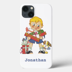 Weihnachten, Junge mit Geschenken und Welpenhund Case-Mate iPhone Hülle