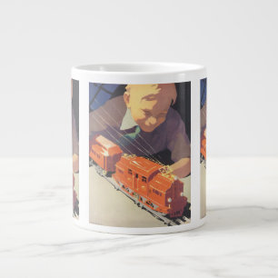 Weihnachten, Junge spielen mit Spielzeugbahnen Jumbo-Tasse