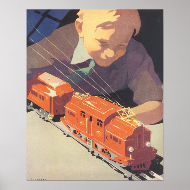 Weihnachten, Junge spielen mit Spielzeugbahnen Poster (Vorne)