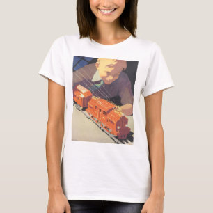 Weihnachten, Junge spielen mit Spielzeugbahnen T-Shirt