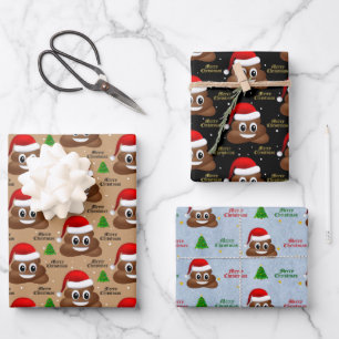 Weihnachten kacke Emoji mit Weihnachtsmannmütze-Um Geschenkpapier Set