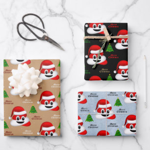 Weihnachten kackte Emoji mit Weihnachtsmannmütze P Geschenkpapier Set