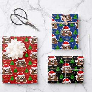 Weihnachten kackte Emoji mit Weihnachtsmannmütze P Geschenkpapier Set