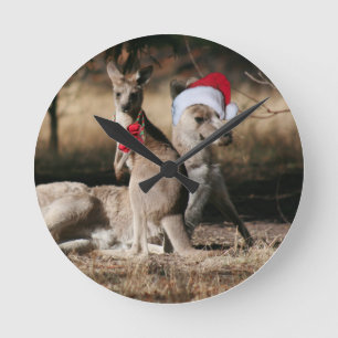 Weihnachten Kangaroos Australischer Stil Runde Wanduhr