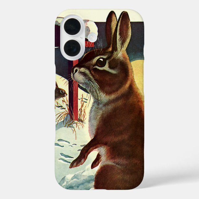 Weihnachten, Kaninchen in einer Winterschneewiese iPhone 16 Hülle (Rückseite)