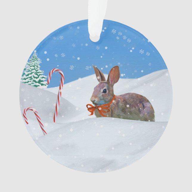 Weihnachten, Kaninchen, Schnee, Zuckerstangen Ornament (Vorderseite)