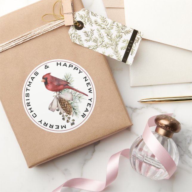 Weihnachten Kardinal Frohe Weihnachten Glück Neues Runder Aufkleber (Schenken)