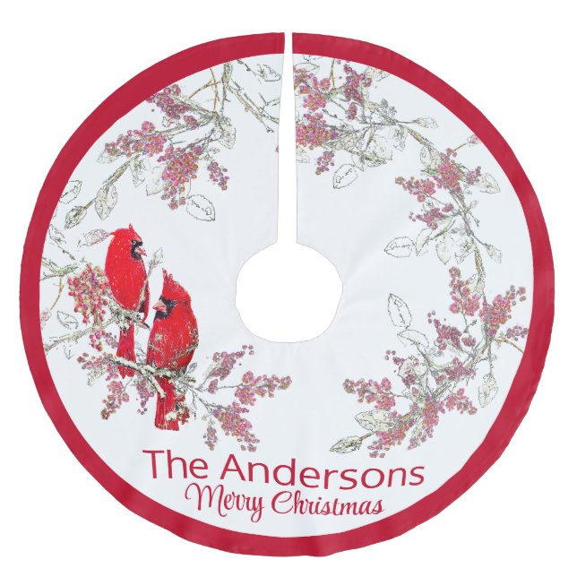 Weihnachten Kardinal gebürstet Polyester Tree Skir Polyester Weihnachtsbaumdecke (Vorderseite)