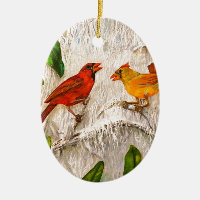 Weihnachten Kardinal. Gesang der Liebe Keramikornament (Vorne)