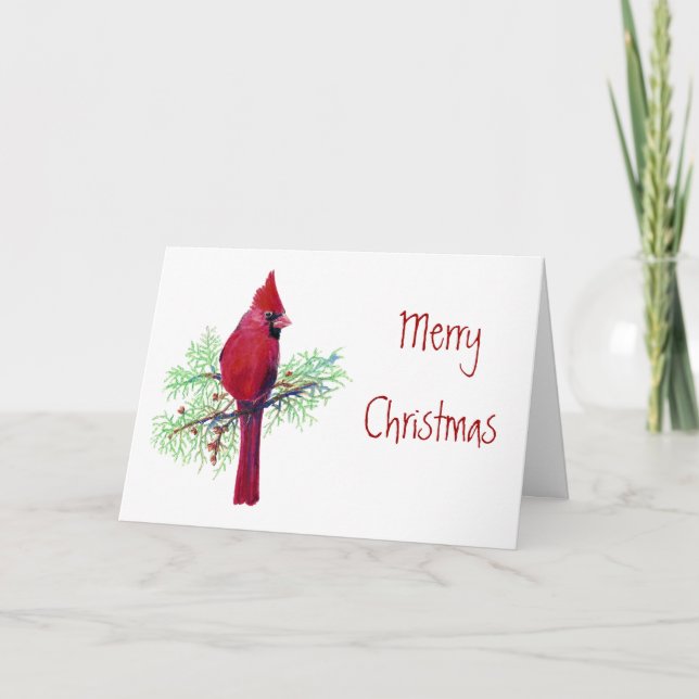 Weihnachten, Kardinal, Vogel, Vogelbeobachter Natu Feiertagskarte (Vorderseite)