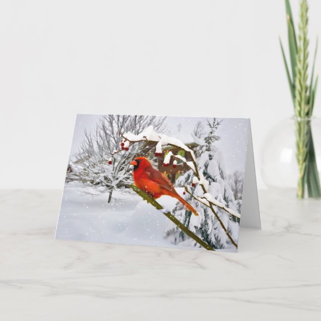 Weihnachten, Kardinals-Vogel, Schnee, Karte (Vorderseite)