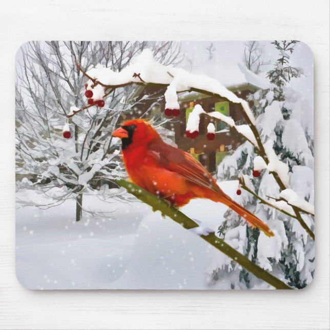 Weihnachten, Kardinals-Vogel, Schnee, Mousepad (Vorne)