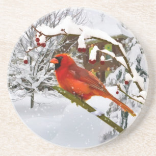 Weihnachten, Kardinals-Vogel, Schnee, Untersetzer