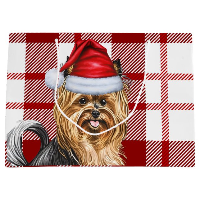 Weihnachten Kariert Biewer Terrier Dog Lover Holid Große Geschenktüte (Vorderseite)
