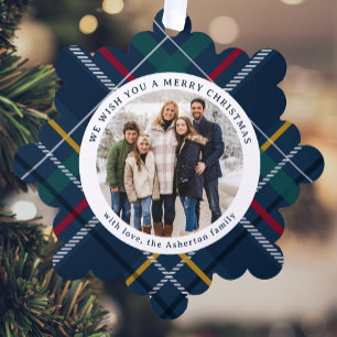 Weihnachten kariert, einfach zwei Foto Urlaub Ornament Karte