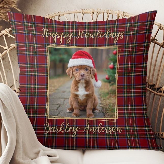 Weihnachten Kariert Gold Personalisiert 2 Hunde Fo Kissen (Von Creator hochgeladen)