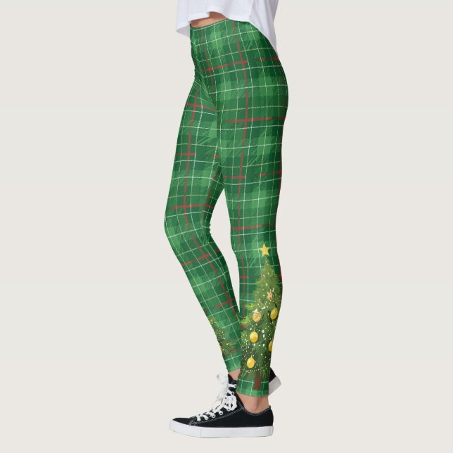 Weihnachten Kariert grün mit Baum Leggings (Links)