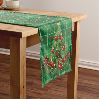 Weihnachten Kariert grün mit Rot, Gold, Weiß Großer Tischläufer