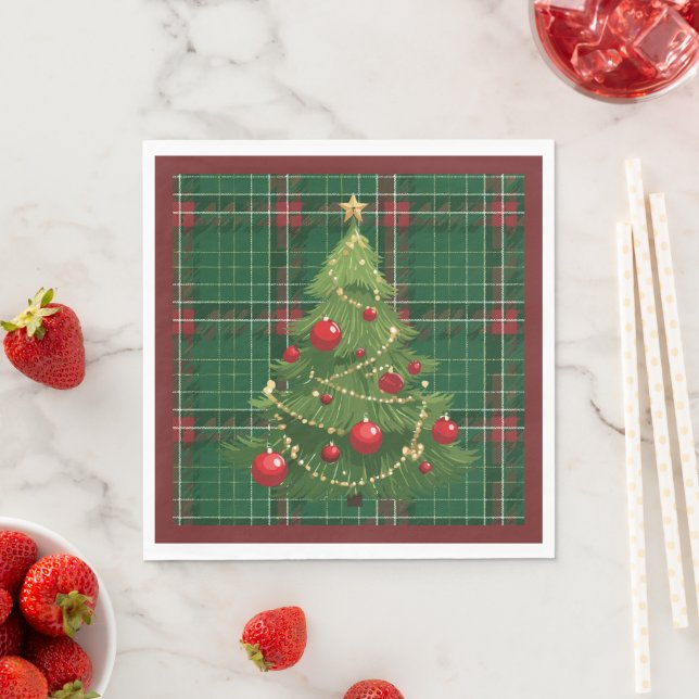 Weihnachten Kariert grün, rot Serviette (Beispiel)