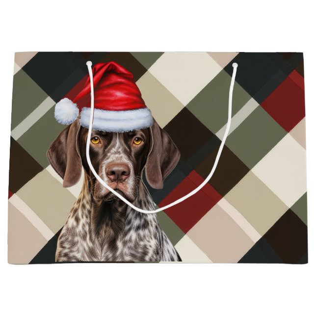 Weihnachten Kariert Kurzhaar Zeiger Hund Lover Große Geschenktüte (Vorderseite)