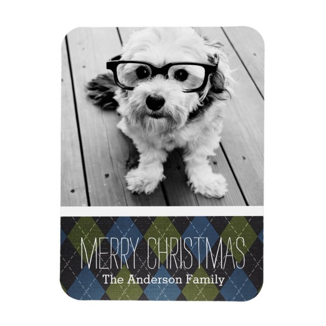 Weihnachten Kariert mit einem Foto Magnet (Vertikal)