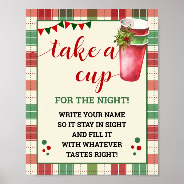 Weihnachten Kariert Nimm einen Cup für die Nachtsc Poster (Vorne)