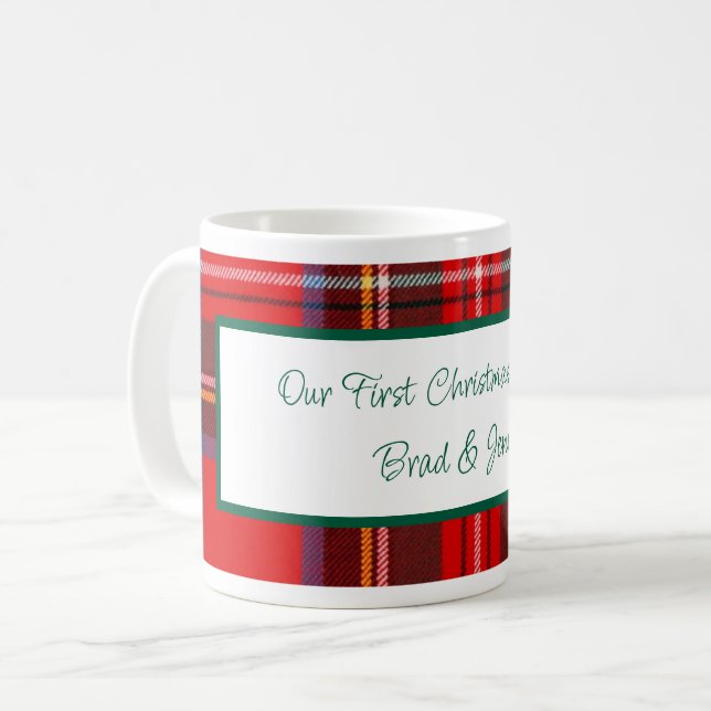 Weihnachten Kariert PERSONALISIEREN Kaffeetasse (Vorderseite Links)