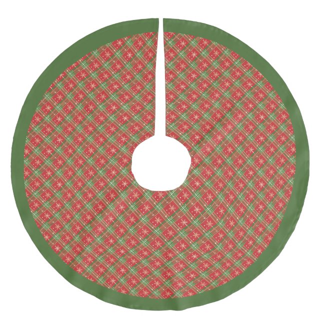 Weihnachten Kariert Rot, Grün, Gold Stars Polyester Weihnachtsbaumdecke (Vorderseite)