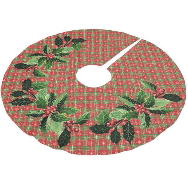 Weihnachten Kariert Rot, Grün, Gold Stars Polyester Weihnachtsbaumdecke (Schrägansicht)