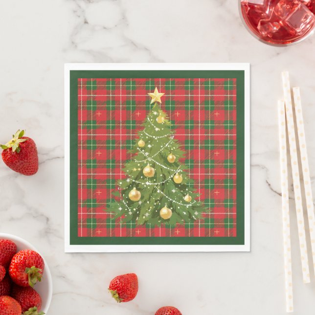 Weihnachten Kariert Rot, Grün mit Goldkreuzen Serviette (Beispiel)