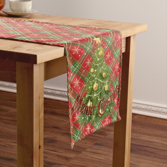 Weihnachten Kariert Rot, Grün mit Goldstars Großer Tischläufer (Beispiel)