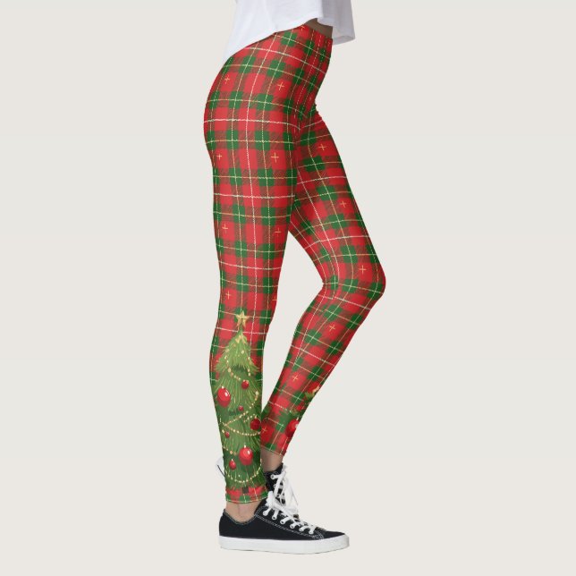 Weihnachten Kariert Rot, Grün und Baum Leggings (Rechts)