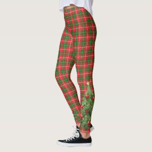 Weihnachten Kariert Rot, Grün, Weiß mit Baum Leggings