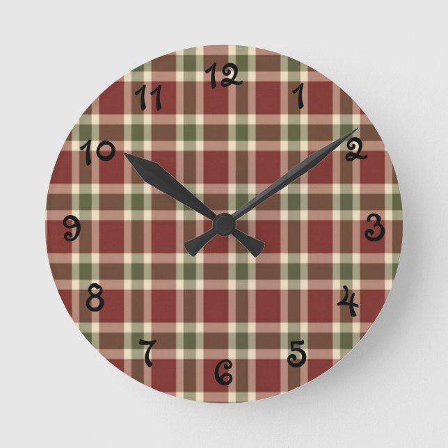 Weihnachten kariert- runde wanduhr (Vorderseite)
