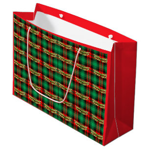 Weihnachten Kariert und Blätter große Geschenktasc Geschenktüte