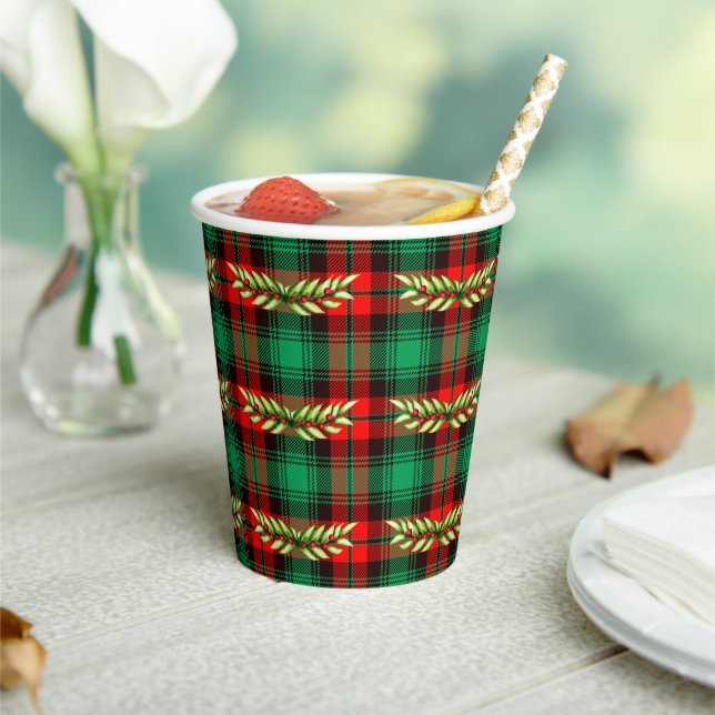Weihnachten Kariert und Blätter Pappbecher (In Situ)