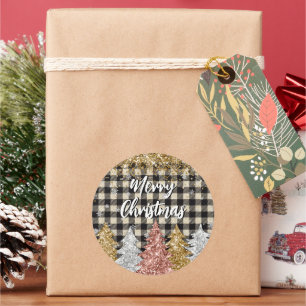 Weihnachten Kariert und Glitzer frohe Weihnachten Runder Aufkleber