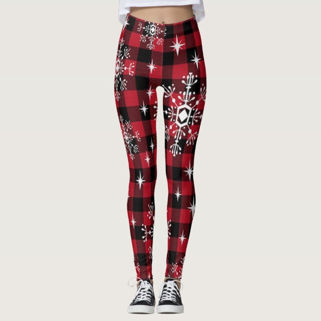 Weihnachten Kariert und Schneeflocken Ladys Leggin Leggings (Vorderseite)