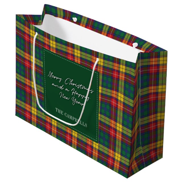Weihnachten Kariert Urlaub Buchanan Tartan Große Geschenktüte (Vorderseite Schrägansicht)
