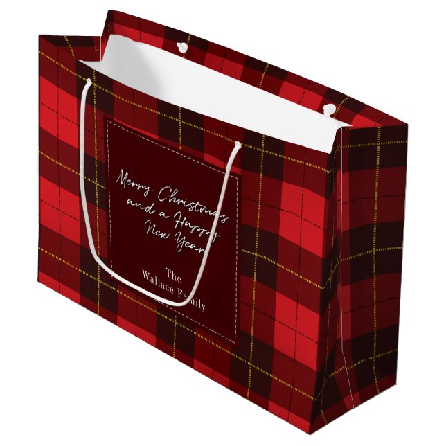 Weihnachten Kariert Urlaub Clan Wallace Tartan Große Geschenktüte (Vorderseite Schrägansicht)