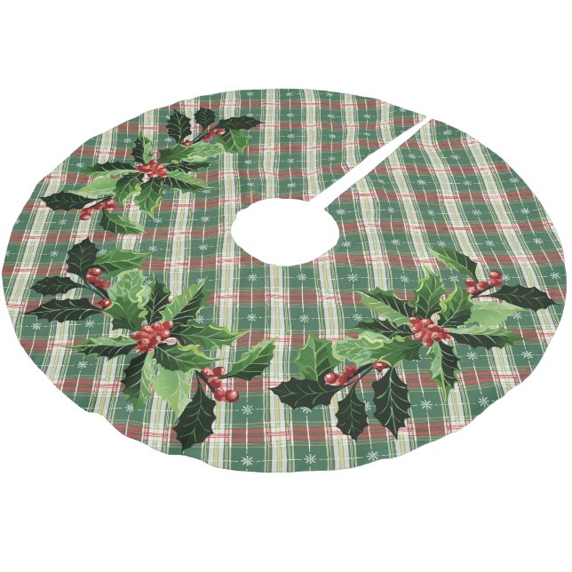 Weihnachten Kariert Weiß mit Grün und Rot Polyester Weihnachtsbaumdecke (Schrägansicht)