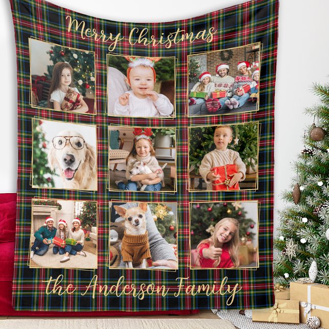 Weihnachten Karierte Custom Gold Collage Familie Fleecedecke (Von Creator hochgeladen)