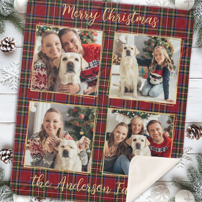 Weihnachten Karierte Personalisierte FotoCollage Sherpadecke (Von Creator hochgeladen)