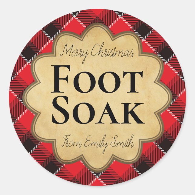 Weihnachten Karierte Rot-und Schwarz-Foot Soak Lab Runder Aufkleber (Vorderseite)