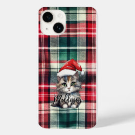 Weihnachten Karierte Weihnachtskatze mit Namen Case-Mate iPhone 14 Hülle