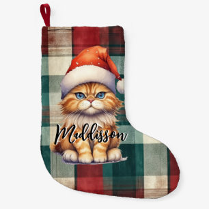 Weihnachten Karierte Weihnachtskatze mit Namen Kleiner Weihnachtsstrumpf