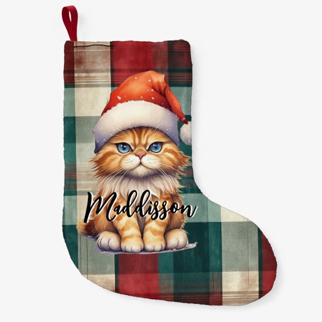 Weihnachten Karierte Weihnachtskatze mit Namen Kleiner Weihnachtsstrumpf (Vorderseite)