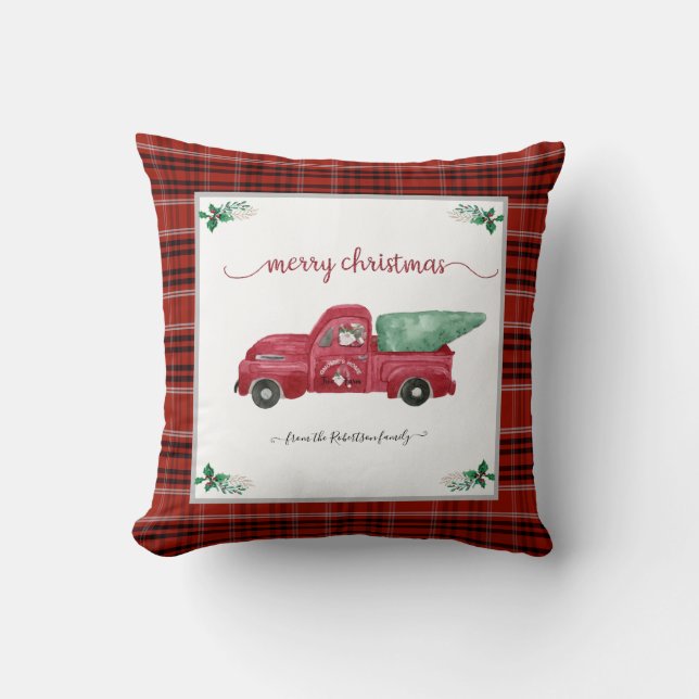 Weihnachten Karierter Gnome Bauernhof Roter LKW Kissen (Vorderseite)
