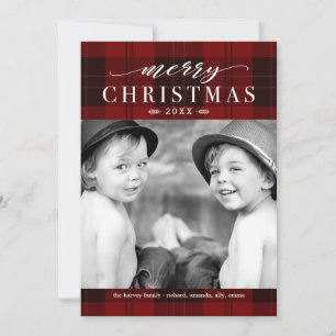 Weihnachten Karierter klassischer Urlaub Fotokarte