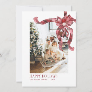 Weihnachten Karierter Red Bow Family Foto Urlaubsk